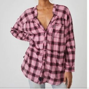 WE THE FREE Free People One of the Boys Tunic In Pink Plaid Size M